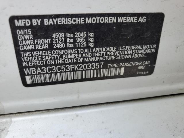 WBA3C3C53FK203357 - 2015 BMW 320 I XDRIVE WHITE photo 12