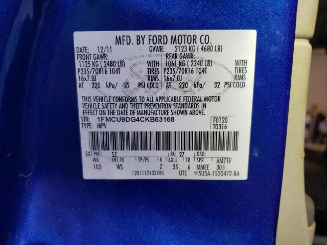 1FMCU9DG4CKB63168 - 2012 FORD ESCAPE XLT BLUE photo 13