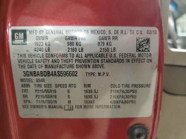 3GNBABDB4AS596602 - 2010 CHEVROLET HHR LT RED photo 12