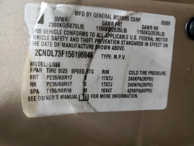 2CNDL73F156196848 - 2005 CHEVROLET EQUINOX LT GOLD photo 12