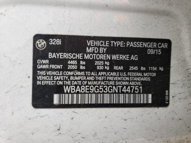 WBA8E9G53GNT44751 - 2016 BMW 328 I SULEV WHITE photo 12