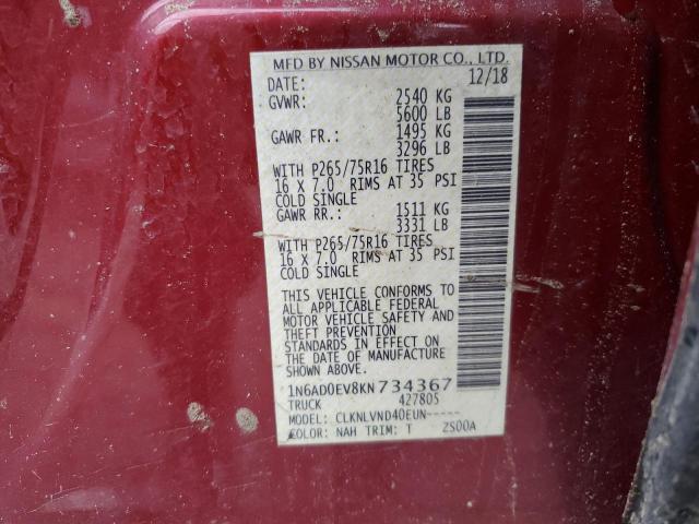 1N6AD0EV8KN734367 - 2019 NISSAN FRONTIER S RED photo 12