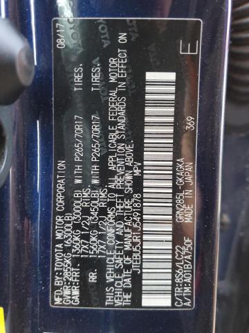 JTEBU5JR1J5491878 - 2018 TOYOTA 4RUNNER SR5/SR5 PREMIUM 蓝色 照片 13