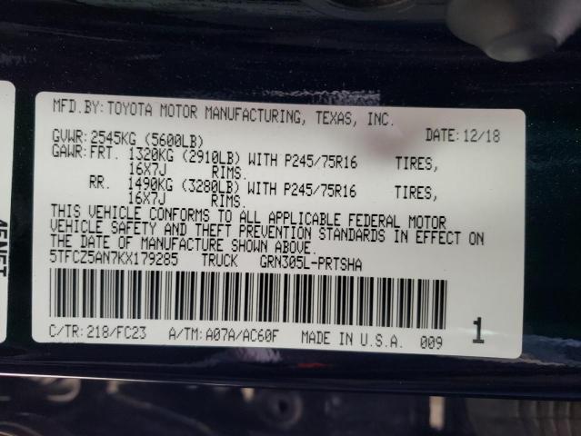 5TFCZ5AN7KX179285 - 2019 TOYOTA TACOMA DOUBLE CAB 黑色 照片 12