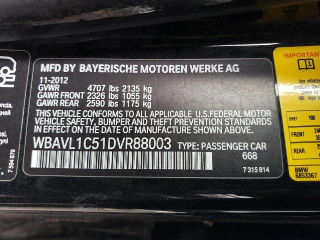 WBAVL1C51DVR88003 - 2013 BMW X1 XDRIVE28I BLACK photo 12