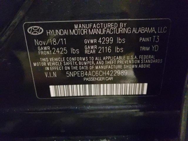 5NPEB4AC6CH422989 - 2012 HYUNDAI SONATA GLS BLUE photo 12