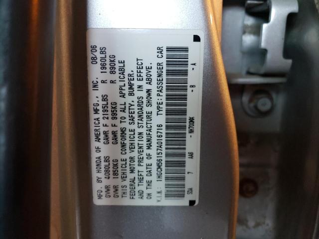 1HGCM56157A016716 - 2007 HONDA ACCORD VALUE SILVER photo 12