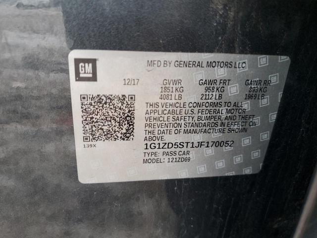 1G1ZD5ST1JF170052 - 2018 CHEVROLET MALIBU LT CHARCOAL photo 12