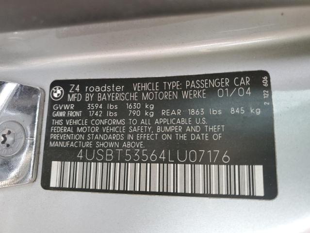 4USBT53564LU07176 - 2004 BMW Z4 3.0 SILVER photo 13