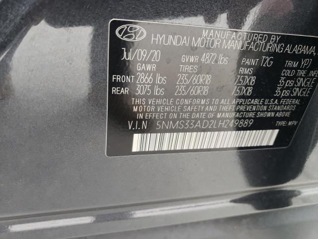 5NMS33AD2LH249889 - 2020 HYUNDAI SANTA FE SEL GRAY photo 13