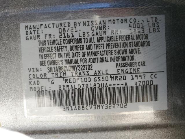 3N1AB8CV3MY322702 - 2021 NISSAN SENTRA SV GRAY photo 12