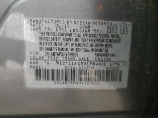 3N1AB7APXHY359055 - 2017 NISSAN SENTRA S GRAY photo 12