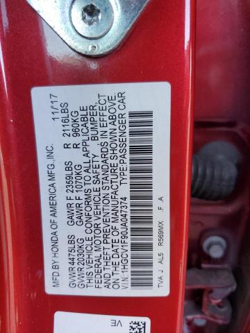 1HGCV1F90JA047374 - 2018 HONDA ACCORD TOURING RED photo 12