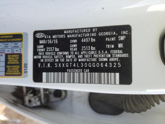 5XXGT4L30GG064325 - 2016 KIA OPTIMA LX WHITE photo 12