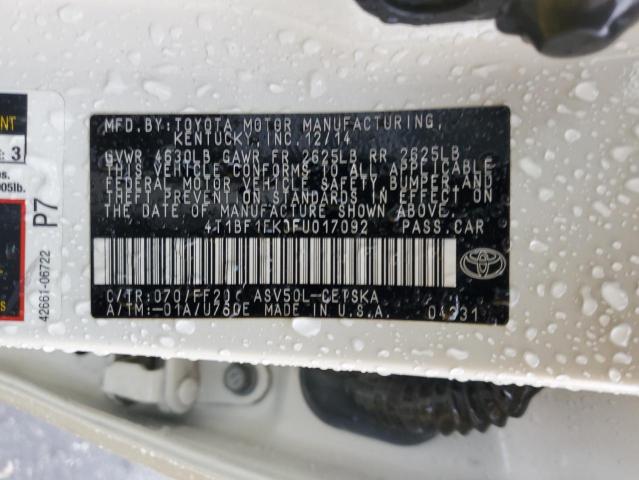 4T1BF1FK0FU017092 - 2015 TOYOTA CAMRY LE WHITE photo 13