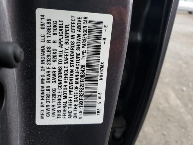 19XFB2F82EE083426 - 2014 HONDA CIVIC EX GRAY photo 12