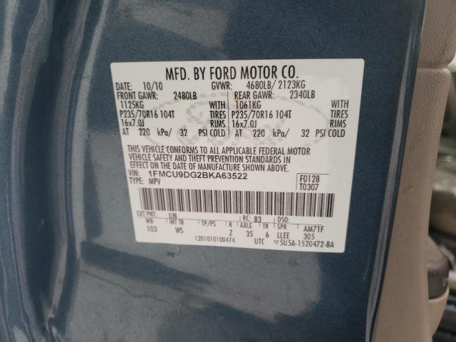 1FMCU9DG2BKA63522 - 2011 FORD ESCAPE XLT BLUE photo 12