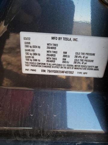 7SAYGDEE5NF407852 - 2022 TESLA MODEL Y GRAY photo 13