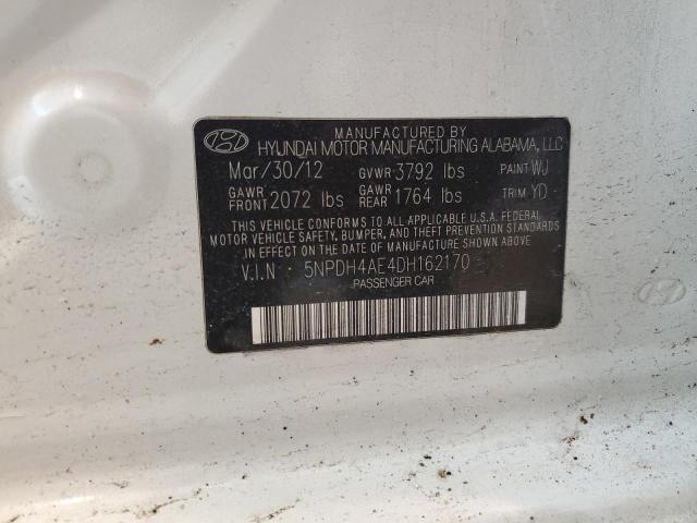 5NPDH4AE4DH162170 - 2013 HYUNDAI ELANTRA GLS WHITE photo 12