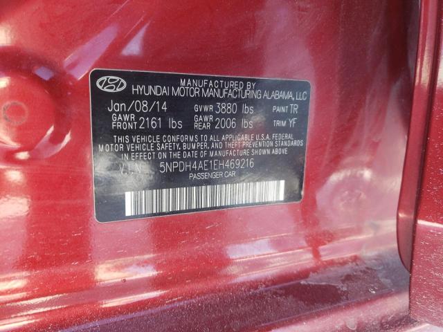 5NPDH4AE1EH469216 - 2014 HYUNDAI ELANTRA SE RED photo 12