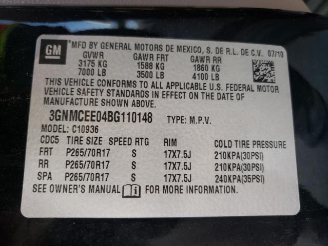 3GNMCEE04BG110148 - 2011 CHEVROLET AVALANCHE LS BLACK photo 10