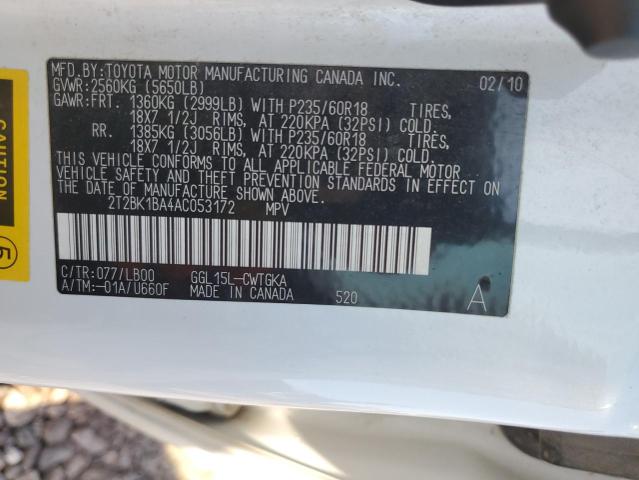 2T2BK1BA4AC053172 - 2010 LEXUS RX 350 WHITE photo 12