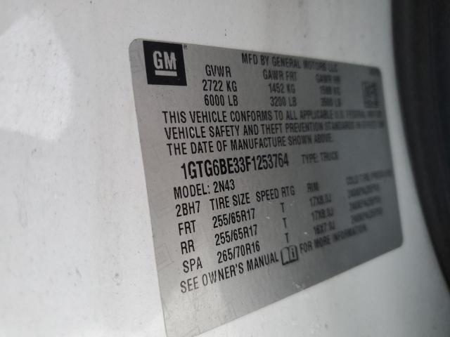 1GTG6BE33F1253764 - 2015 GMC CANYON SLE WHITE photo 12