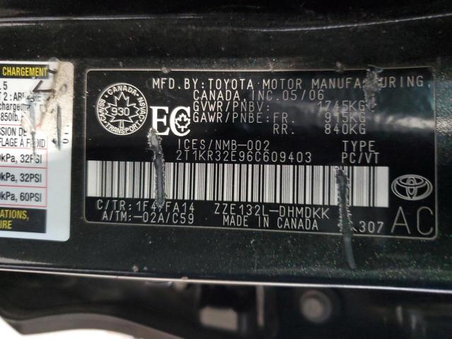 2T1KR32E96C609403 - 2006 TOYOTA COROLLA MA XR BLACK photo 12