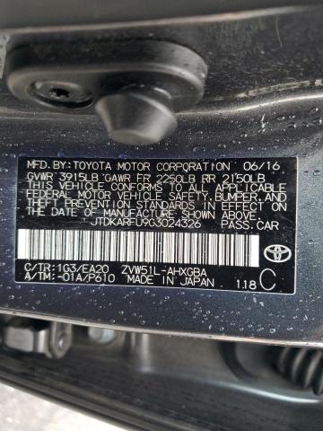 JTDKARFU9G3024326 - 2016 TOYOTA PRIUS CHARCOAL photo 13