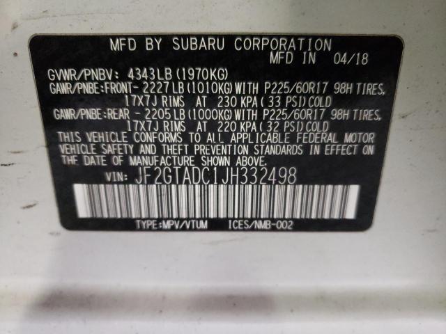 JF2GTADC1JH332498 - 2018 SUBARU CROSSTREK PREMIUM Սպիտակ լուսանկար 12