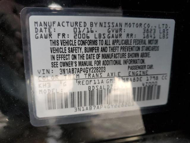 3N1AB7AP4GY228203 - 2016 NISSAN SENTRA S BLACK photo 12