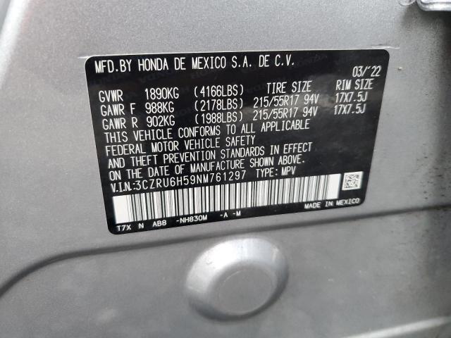 3CZRU6H59NM761297 - 2022 HONDA HR-V EX SILVER photo 12