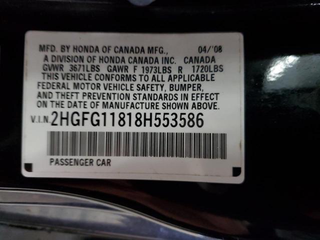 2HGFG11818H553586 - 2008 HONDA CIVIC EX BLACK photo 12