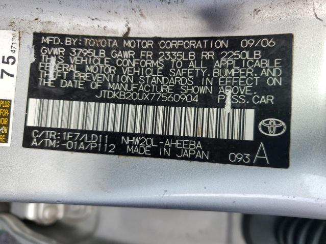 JTDKB20UX77560904 - 2007 TOYOTA PRIUS SILVER photo 12