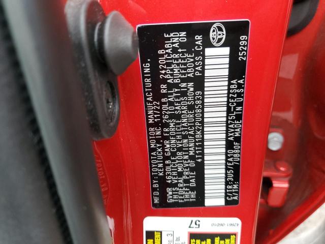 4T1T11BK2PU085839 - 2023 TOYOTA CAMRY SE NIGHT SHADE RED photo 12