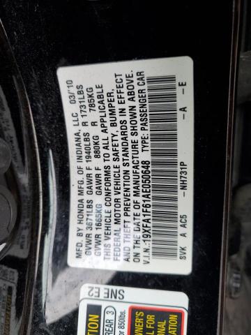 19XFA1F61AE050648 - 2010 HONDA CIVIC LX-S BLACK photo 13