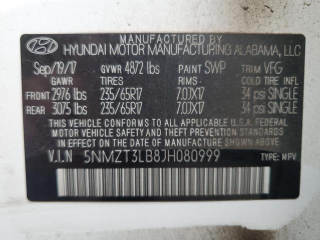 5NMZT3LB8JH080999 - 2018 HYUNDAI SANTA FE S WHITE photo 14