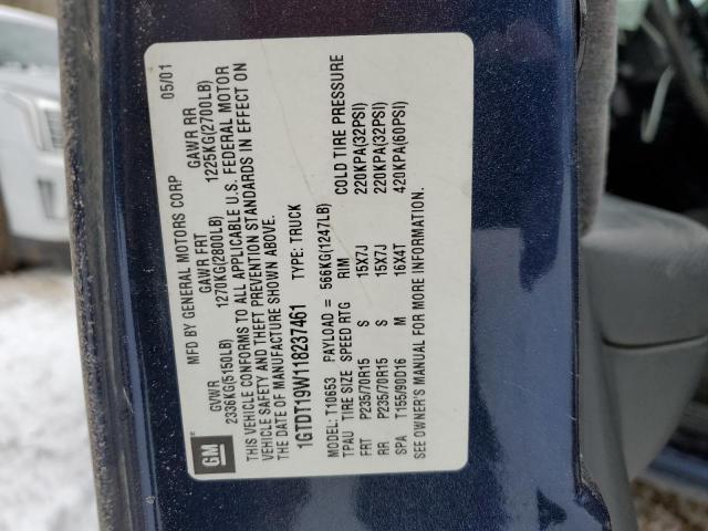 1GTDT19W118237461 - 2001 GMC SONOMA BLUE photo 12