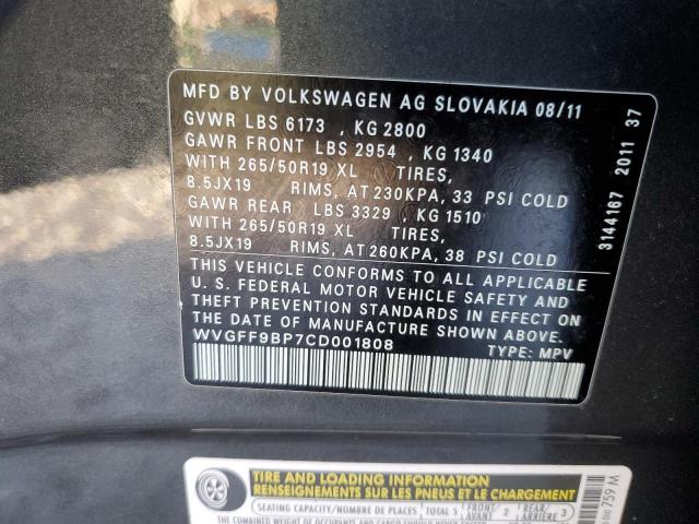 WVGFF9BP7CD001808 - 2012 VOLKSWAGEN TOUAREG V6 GRAY photo 13