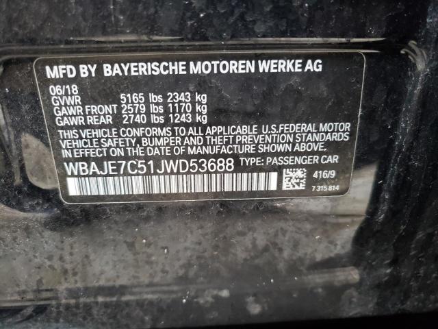 WBAJE7C51JWD53688 - 2018 BMW 540 XI BLUE photo 12