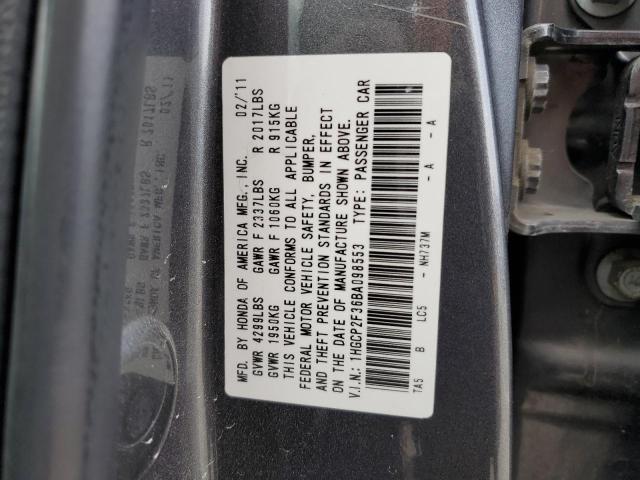 1HGCP2F36BA098553 - 2011 HONDA ACCORD LX GRAY photo 13