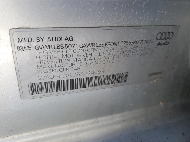 WAUGL78E75A524095 - 2005 AUDI NEW S4 QUATTRO SILVER photo 13