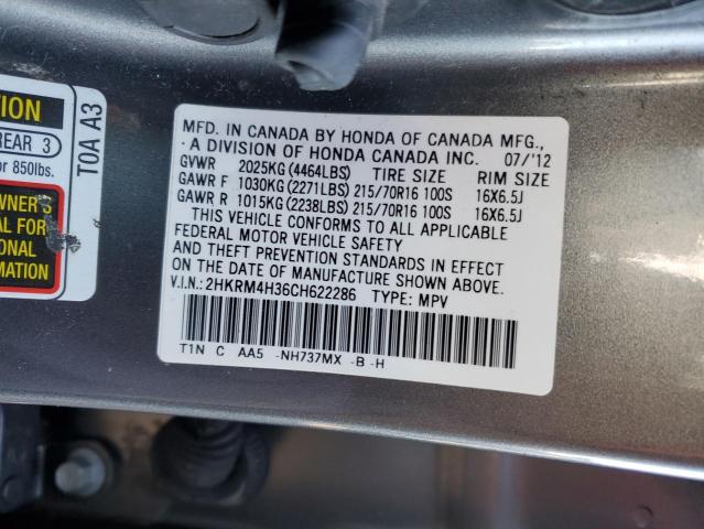 2HKRM4H36CH622286 - 2012 HONDA CR-V LX GRAY photo 12