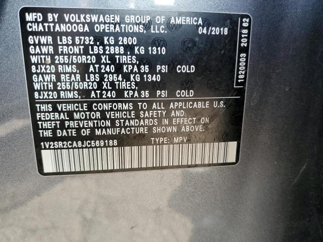 1V2SR2CA8JC569188 - 2018 VOLKSWAGEN ATLAS SEL SILVER photo 13