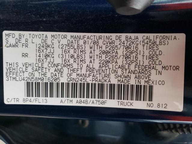 3TMLU42N58M016205 - 2008 TOYOTA TACOMA DOUBLE CAB 蓝色 照片 12