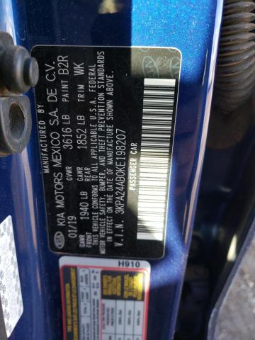 3KPA24AB0KE198207 - 2019 KIA RIO S BLUE photo 12