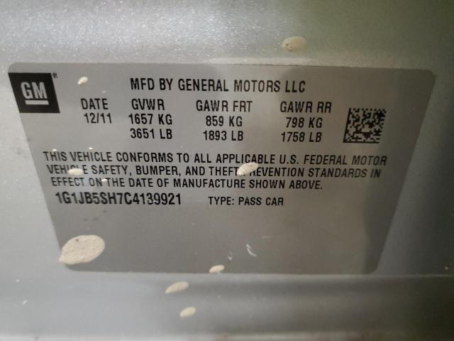 1G1JB5SH7C4139921 - 2012 CHEVROLET SONIC LS 银色 照片 12