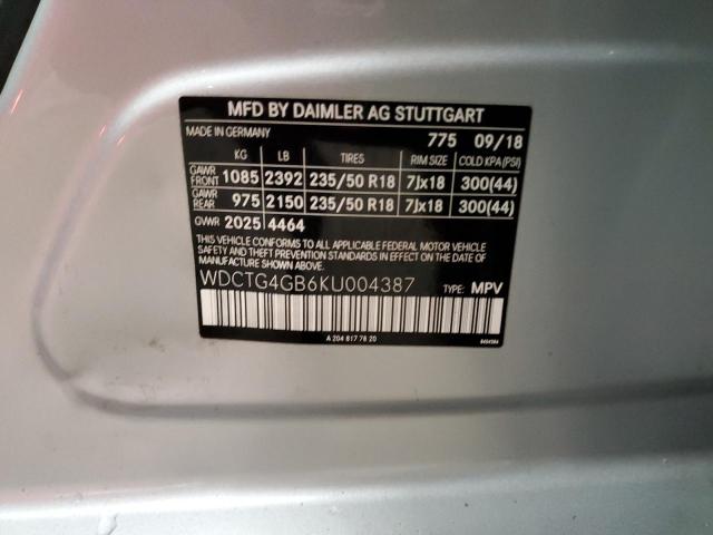 WDCTG4GB6KU004387 - 2019 MERCEDES-BENZ GLA 250 4MATIC SILVER photo 13