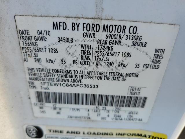 1FTEW1C84AFC36533 - 2010 FORD F150 SUPERCREW WHITE photo 12