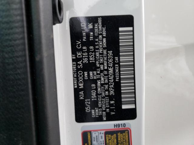 3KPA24AD9ME406394 - 2021 KIA RIO LX WHITE photo 12